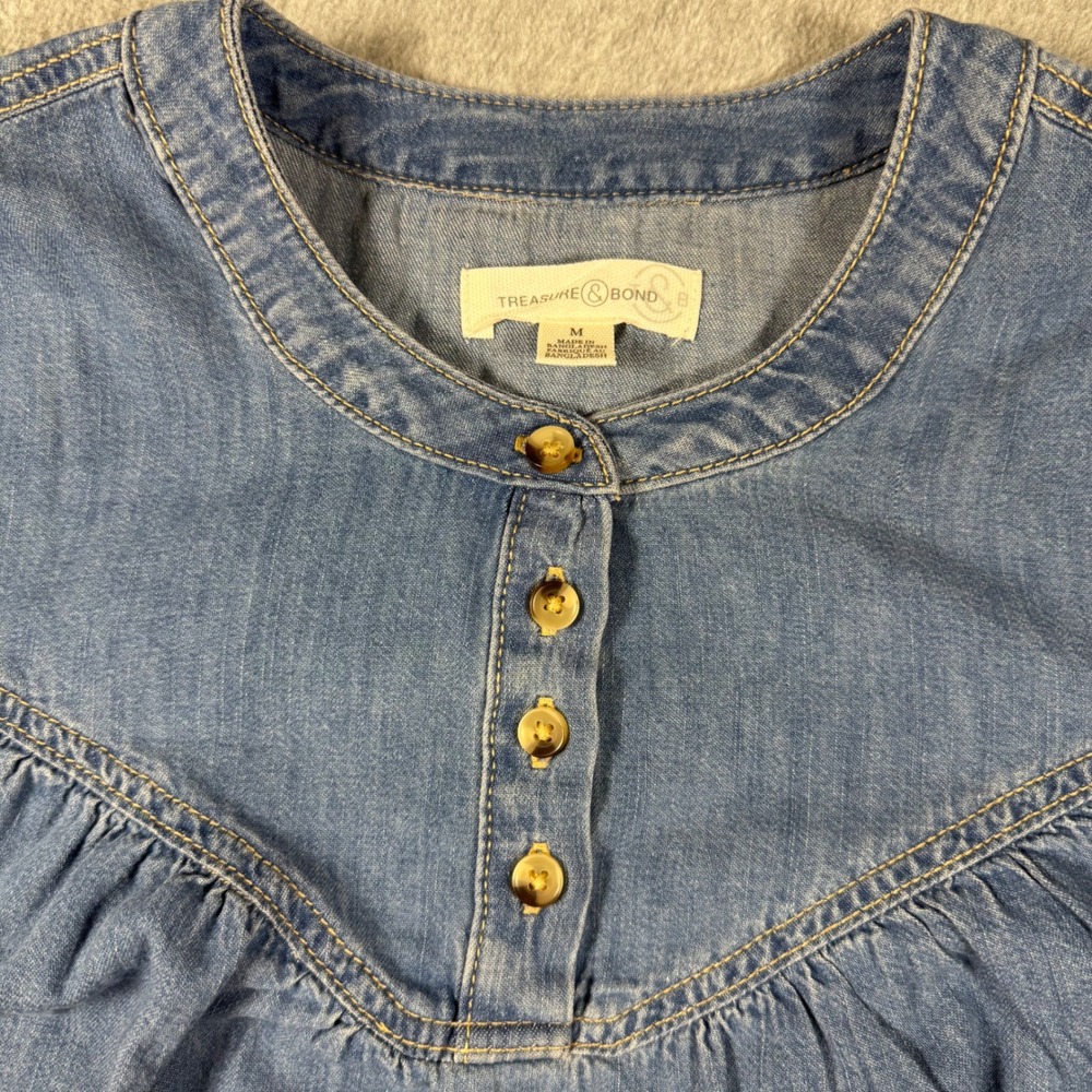 NWT Treasure & Bond Womens Shirred Short Sleeve Chambray Top Size M - Picture 5 of 10